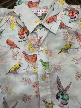 Parke & Ronen Pale Blue Shirt with Multicolor Bird Print